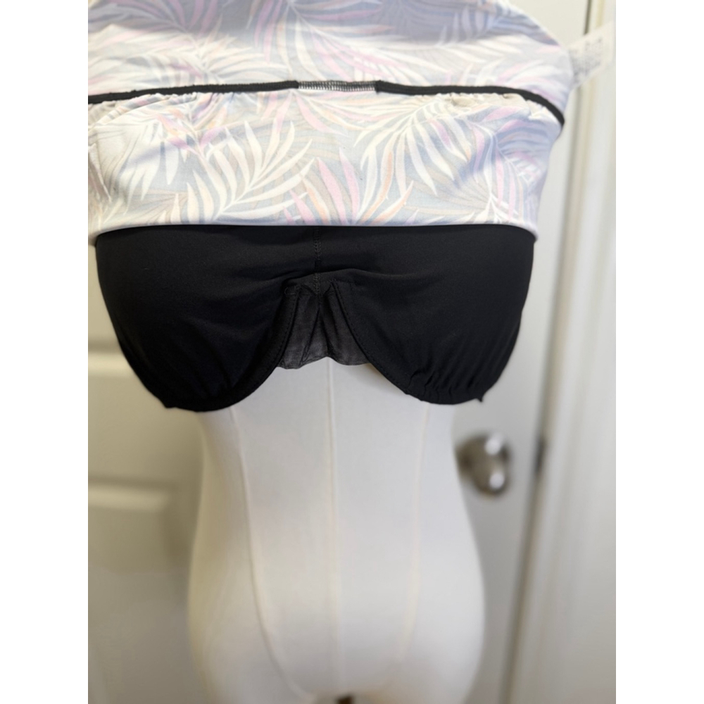 Lands’ End Square Neck Tankini Top Size 12 Black Multi Palm Print NWT - Picture 3 of 7